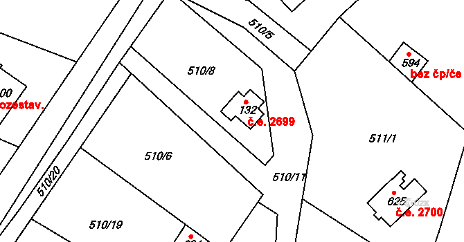 Těptín 2699, Kamenice na parcele st. 132 v KÚ Těptín, Katastrální mapa