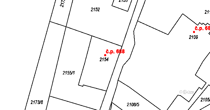 Raspenava 688 na parcele st. 2154 v KÚ Raspenava, Katastrální mapa