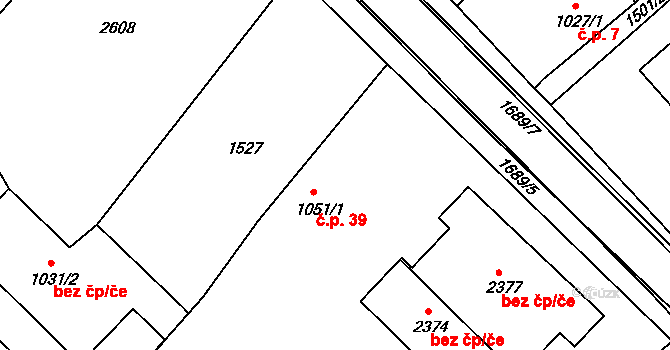 Kladruby 39, Chlumec nad Cidlinou na parcele st. 1051/1 v KÚ Chlumec nad Cidlinou, Katastrální mapa