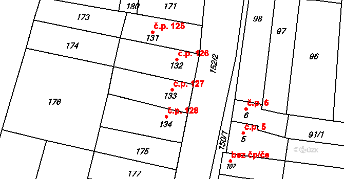 Lípy 127, Slatinice na parcele st. 133 v KÚ Lípy, Katastrální mapa