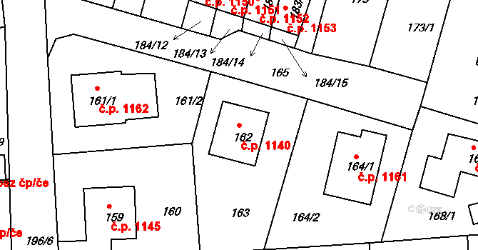 Hořovice 1140 na parcele st. 162 v KÚ Velká Víska, Katastrální mapa