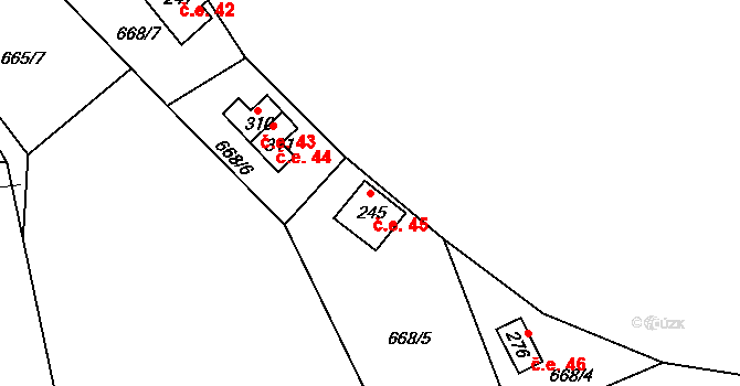 Třísov 45, Holubov na parcele st. 245 v KÚ Třísov, Katastrální mapa