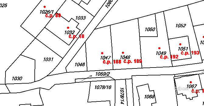 Podmoklice 188, Semily na parcele st. 1047 v KÚ Semily, Katastrální mapa