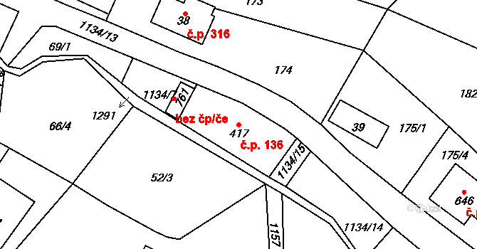 Děčín X-Bělá 136, Děčín na parcele st. 417 v KÚ Bělá u Děčína, Katastrální mapa