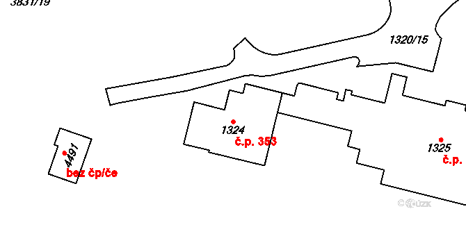 Žamberk 353 na parcele st. 1324 v KÚ Žamberk, Katastrální mapa