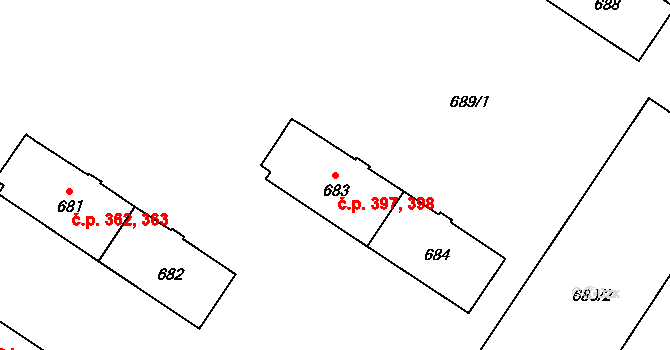 Milovice 397,398 na parcele st. 683 v KÚ Milovice nad Labem, Katastrální mapa