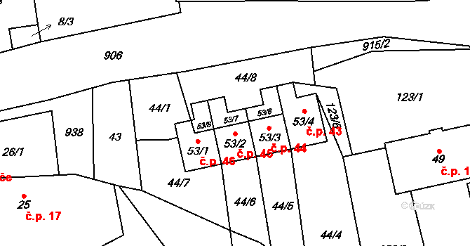 Drážov 45 na parcele st. 53/2 v KÚ Drážov, Katastrální mapa