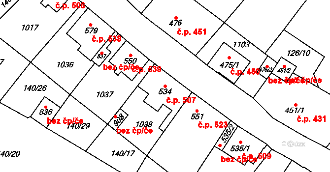 Kovářská 507 na parcele st. 534 v KÚ Kovářská, Katastrální mapa