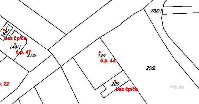 Lhenice 44, Bžany na parcele st. 149 v KÚ Lhenice u Bžan, Katastrální mapa