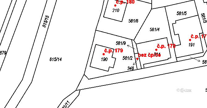 Unčín 179, Krupka na parcele st. 190 v KÚ Unčín u Krupky, Katastrální mapa