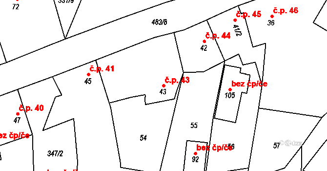 Dolní Lažany 43 na parcele st. 43 v KÚ Dolní Lažany, Katastrální mapa