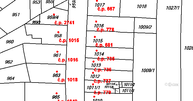 Líšeň 735, Brno na parcele st. 1014 v KÚ Líšeň, Katastrální mapa