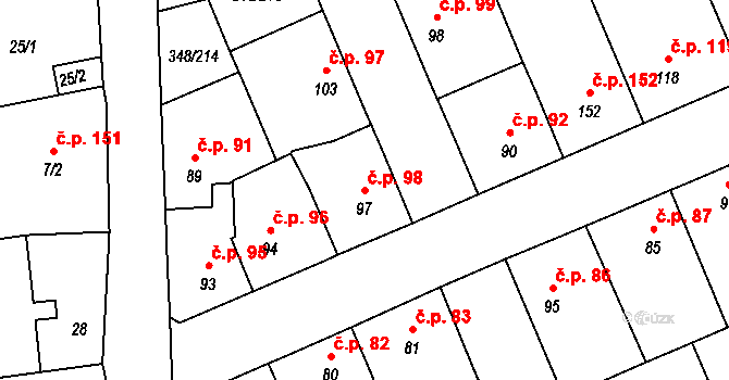 Černčice 98 na parcele st. 97 v KÚ Černčice u Loun, Katastrální mapa