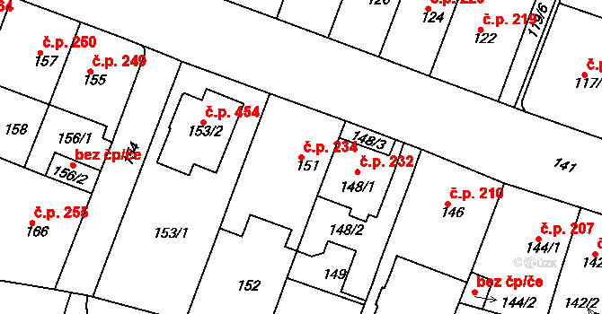Řetenice 234, Teplice na parcele st. 151 v KÚ Teplice-Řetenice, Katastrální mapa