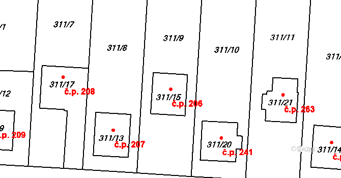 Chlebovice 206, Frýdek-Místek na parcele st. 311/15 v KÚ Chlebovice, Katastrální mapa