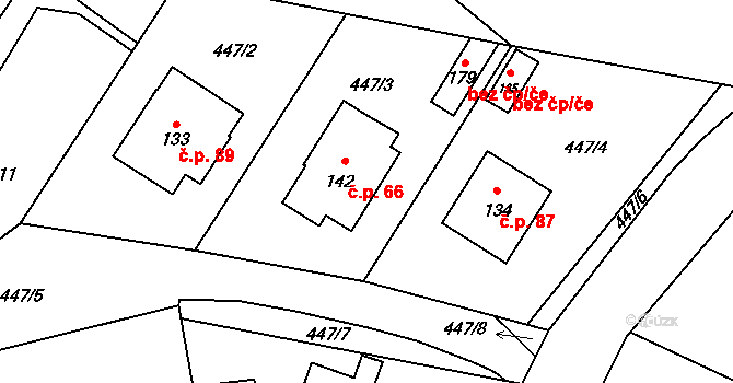 Drahobudice 66 na parcele st. 142 v KÚ Drahobudice, Katastrální mapa