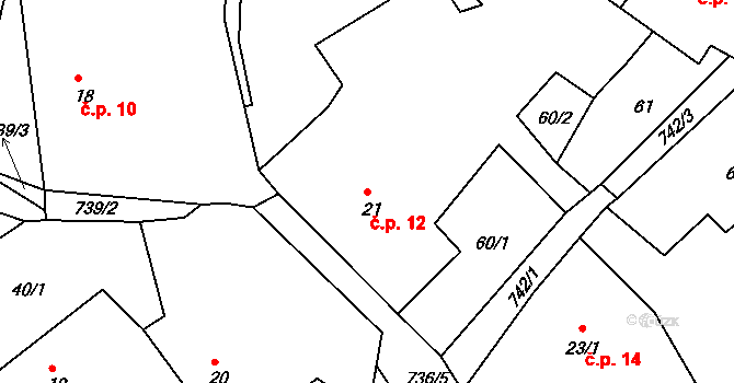 Soustov 12, Dlažov na parcele st. 21 v KÚ Soustov, Katastrální mapa