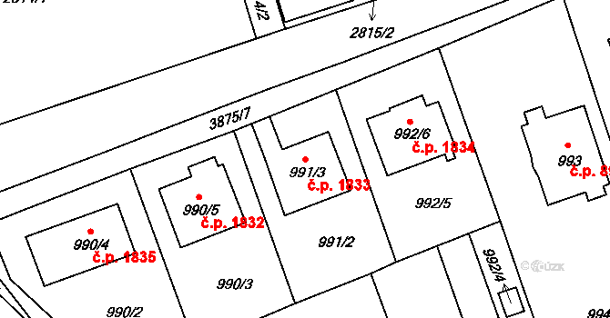 Turnov 1833 na parcele st. 991/3 v KÚ Turnov, Katastrální mapa