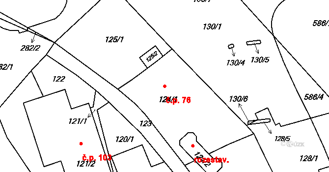 Dubice 76, Česká Lípa na parcele st. 124/1 v KÚ Dubice u České Lípy, Katastrální mapa