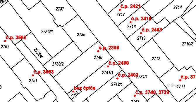 Chomutov 2396 na parcele st. 2740 v KÚ Chomutov II, Katastrální mapa