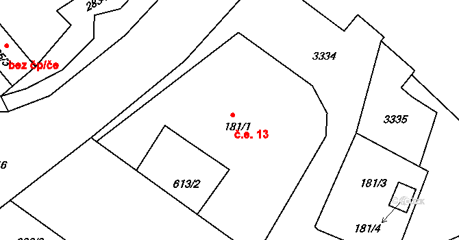Václavice 13, Hrádek nad Nisou na parcele st. 181/1 v KÚ Václavice u Hrádku nad Nisou, Katastrální mapa