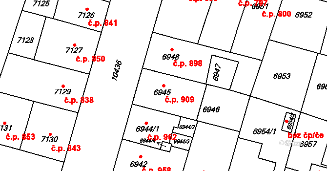 Jižní Předměstí 909, Plzeň na parcele st. 6945 v KÚ Plzeň, Katastrální mapa