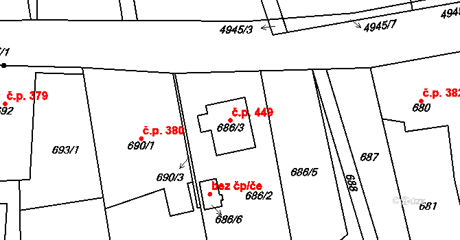 Bludovice 449, Havířov na parcele st. 686/3 v KÚ Bludovice, Katastrální mapa