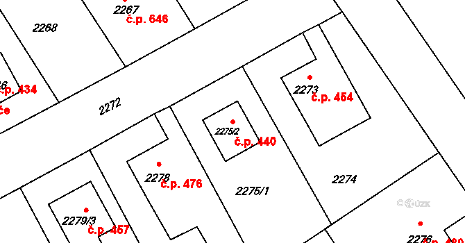 Kopřivnice 440 na parcele st. 2275/2 v KÚ Kopřivnice, Katastrální mapa