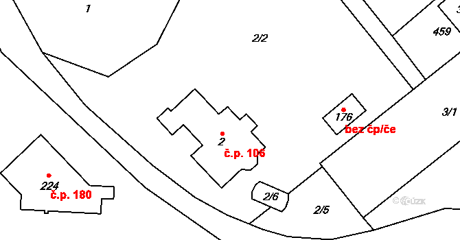 Horní Stakory 106, Kosmonosy na parcele st. 2 v KÚ Horní Stakory, Katastrální mapa