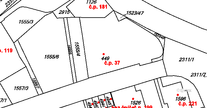 Kryblice 37, Trutnov na parcele st. 449 v KÚ Trutnov, Katastrální mapa