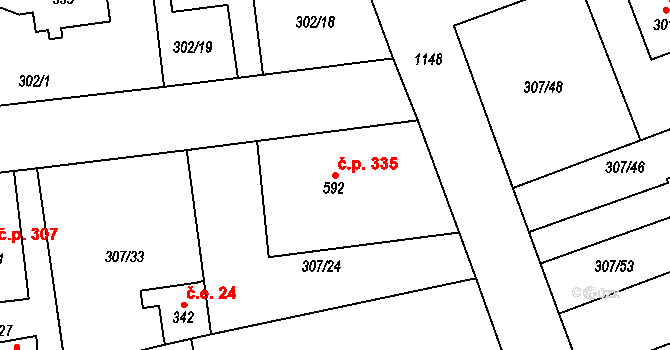 Velká Ves 335, Broumov na parcele st. 592 v KÚ Velká Ves u Broumova, Katastrální mapa