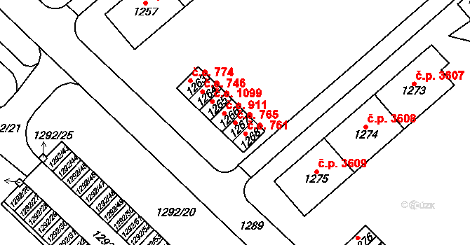 Chomutov 765 na parcele st. 1267 v KÚ Chomutov I, Katastrální mapa