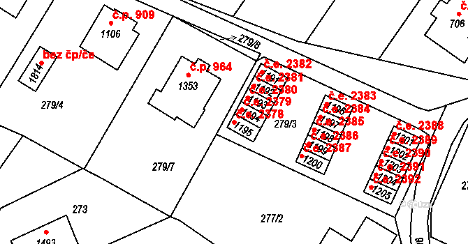 Malenovice 2378, Zlín na parcele st. 1195 v KÚ Malenovice u Zlína, Katastrální mapa
