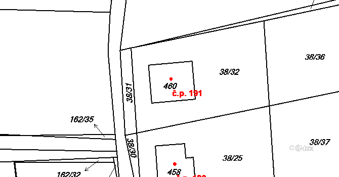 Miřetice 191 na parcele st. 460 v KÚ Miřetice u Nasavrk, Katastrální mapa