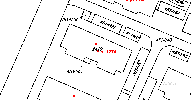 Vizovice 1274 na parcele st. 2419 v KÚ Vizovice, Katastrální mapa
