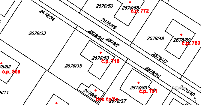 Rapotín 716 na parcele st. 2678/60 v KÚ Rapotín, Katastrální mapa