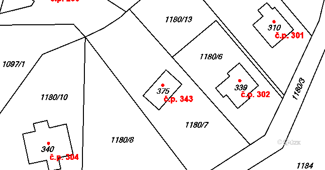 Karlštejn 343 na parcele st. 375 v KÚ Poučník, Katastrální mapa