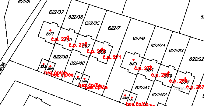 Kunice 271 na parcele st. 585 v KÚ Kunice u Říčan, Katastrální mapa