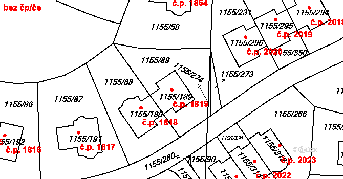Hostivice 1819 na parcele st. 1155/189 v KÚ Hostivice, Katastrální mapa