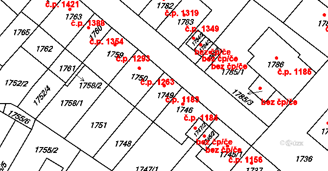 Předměstí 1183, Litoměřice na parcele st. 1749 v KÚ Litoměřice, Katastrální mapa
