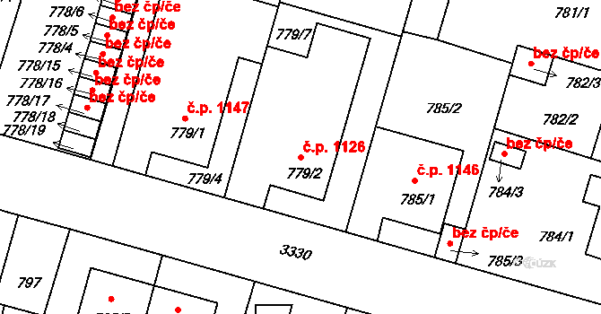 Benešov 1126 na parcele st. 779/2 v KÚ Benešov u Prahy, Katastrální mapa