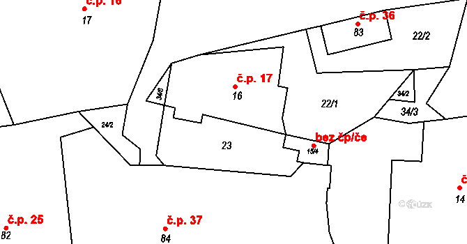 Křešice 17, Olbramovice na parcele st. 16 v KÚ Křešice u Olbramovic, Katastrální mapa