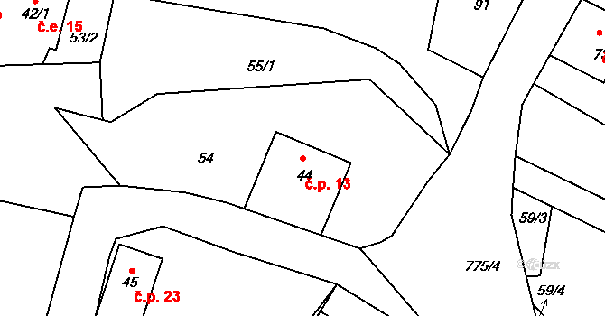 Ovesná 13, Benešov nad Ploučnicí na parcele st. 44 v KÚ Ovesná, Katastrální mapa
