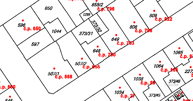 Přívoz 750, Ostrava na parcele st. 648 v KÚ Přívoz, Katastrální mapa