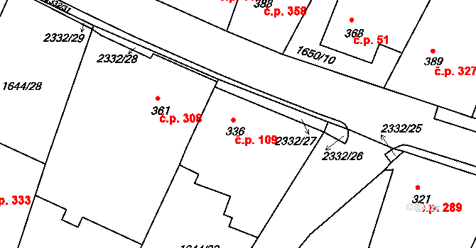 Křižanov 109 na parcele st. 336 v KÚ Křižanov, Katastrální mapa