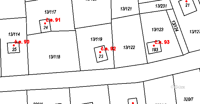 Mechová 92, Lipová na parcele st. 23 v KÚ Mechová, Katastrální mapa