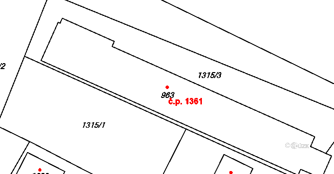 Litovel 1361 na parcele st. 963 v KÚ Litovel, Katastrální mapa