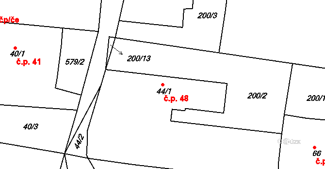 Temešvár 48 na parcele st. 44/1 v KÚ Temešvár, Katastrální mapa
