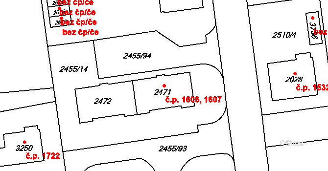 Choceň 1606,1607 na parcele st. 2471 v KÚ Choceň, Katastrální mapa