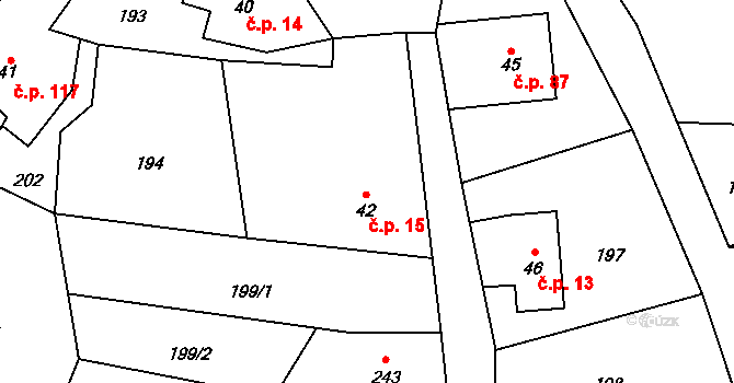 Bohdíkov 15 na parcele st. 42 v KÚ Dolní Bohdíkov, Katastrální mapa